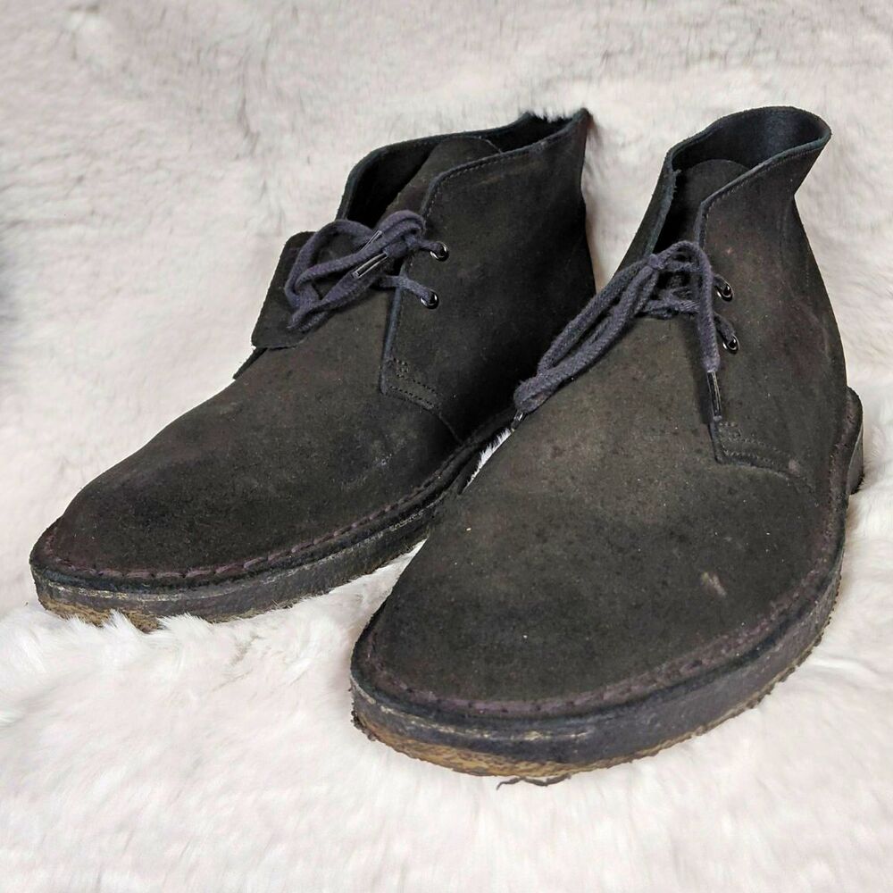 Clarks Men's Desert Boot Black Suede Lace-Up Ankle Boot US 10.5 M Round Toe